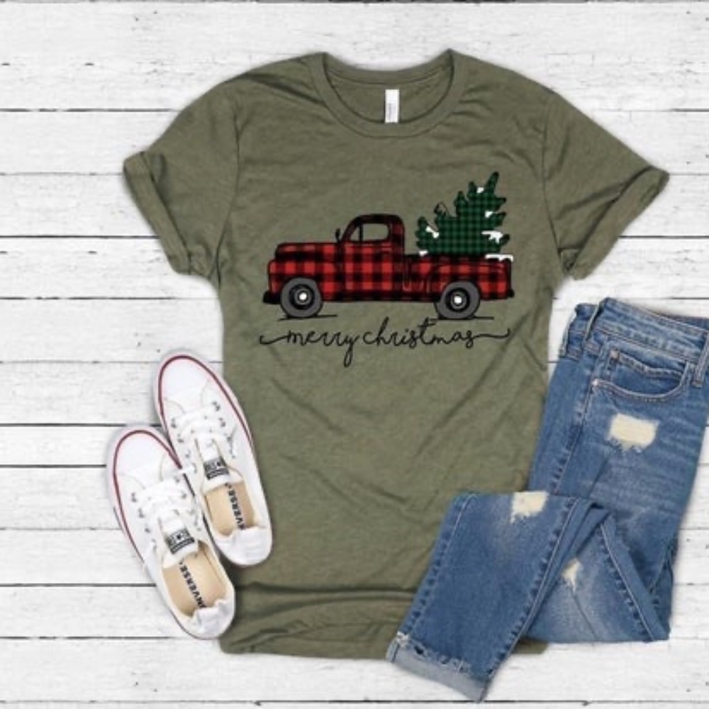 Christmas Truck Graphic Tee - Olive - NEW WITH TAGS